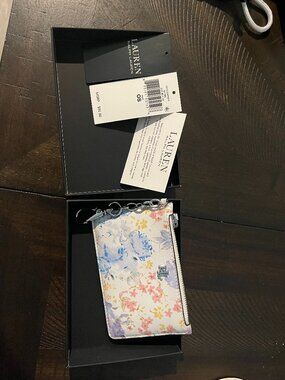 *NWT* Ralph Lauren Women's Floral Nappa Leather Zip Card Case